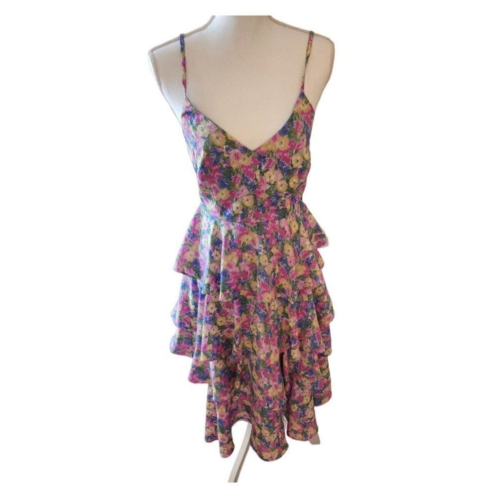 Vernacular Floral Tiered Layered Ruffle Dress Size S Pink Purple Fairy Party